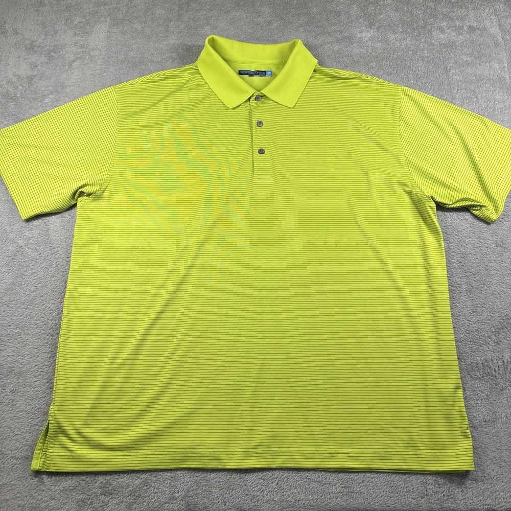 Roundtree & Yorke Performance Short Sleeve Shirt Striped Golf Polo Green Size 2X